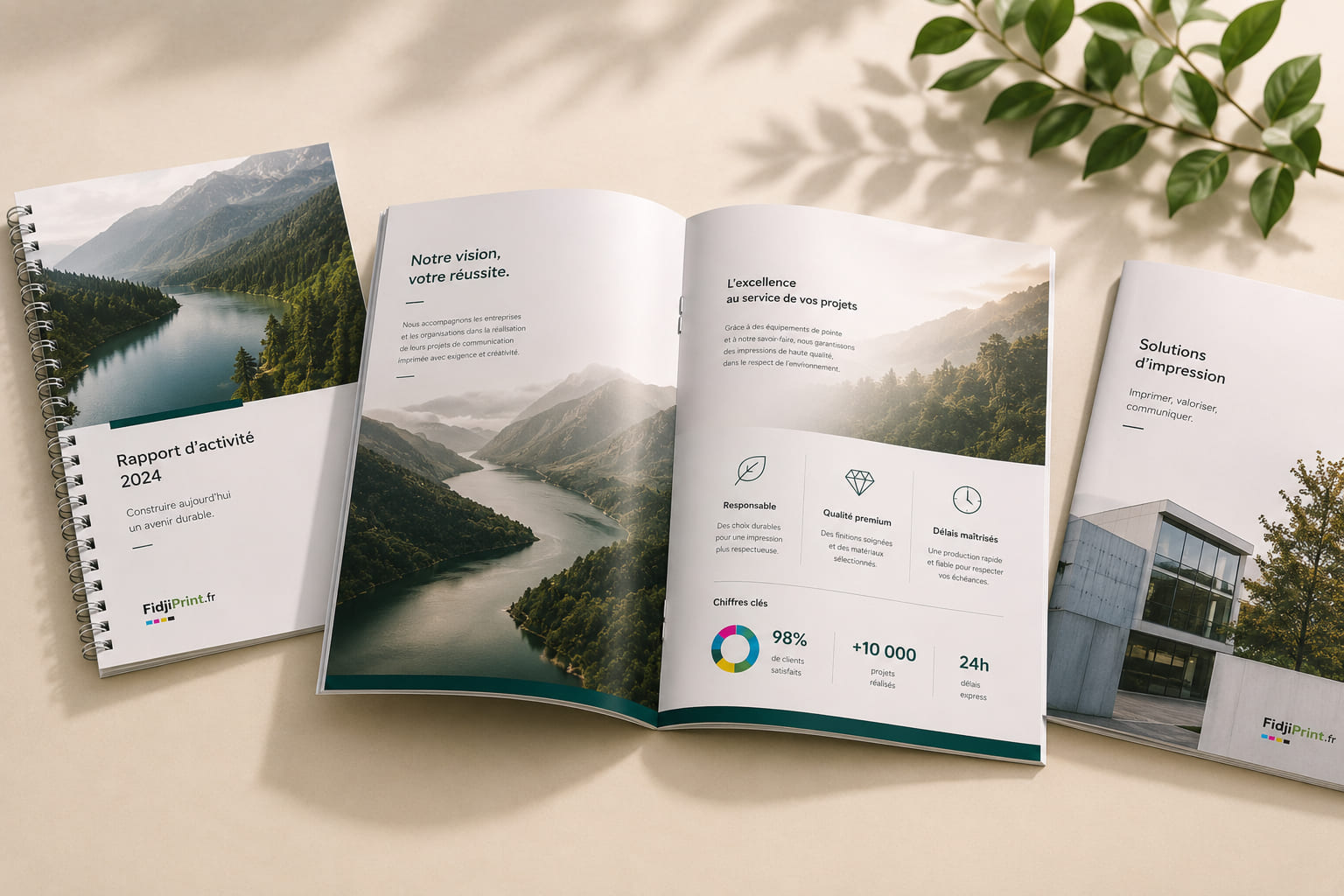 Brochures professionnelles imprimées en haute qualité avec reliure agrafée, wire'o et thermocollée